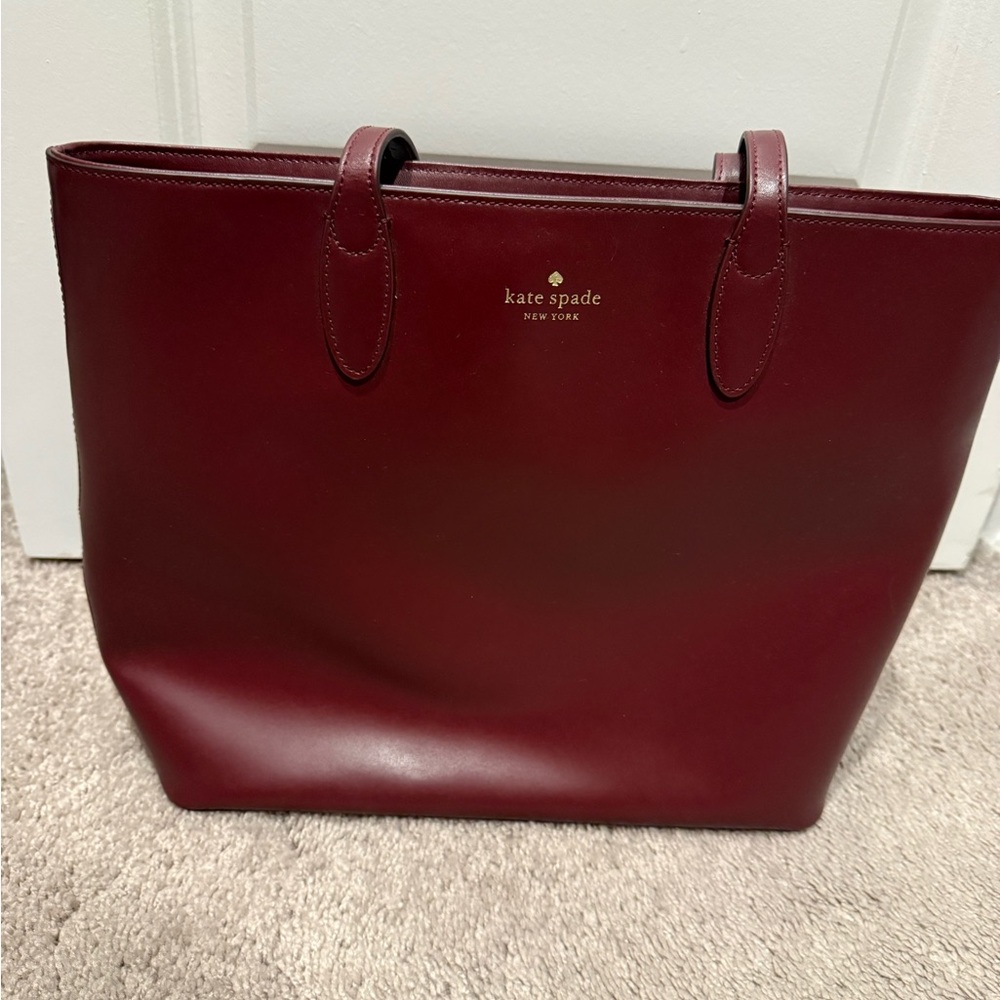 kate spade Burgundy Leather Tote with Gold Logo